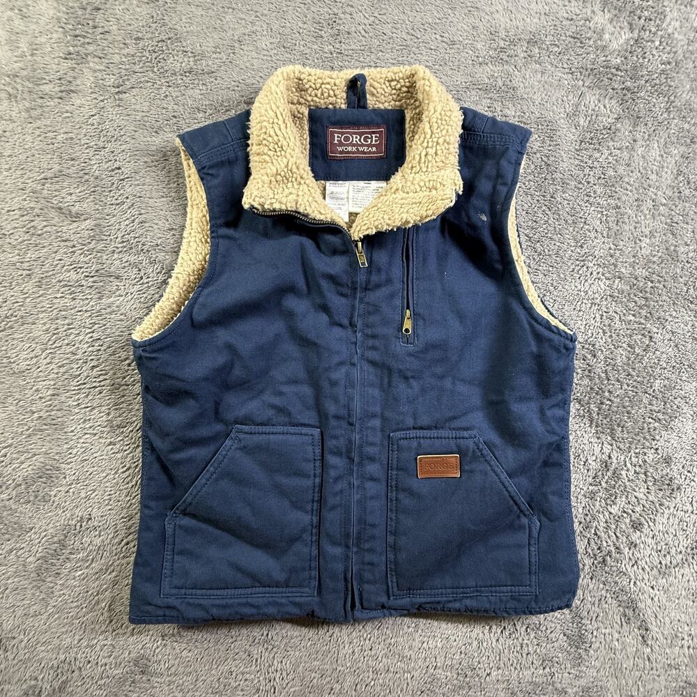 Forge Work Wear Womens Sherpa Lined Vest M Blue Canvas Outdoor Zip Front